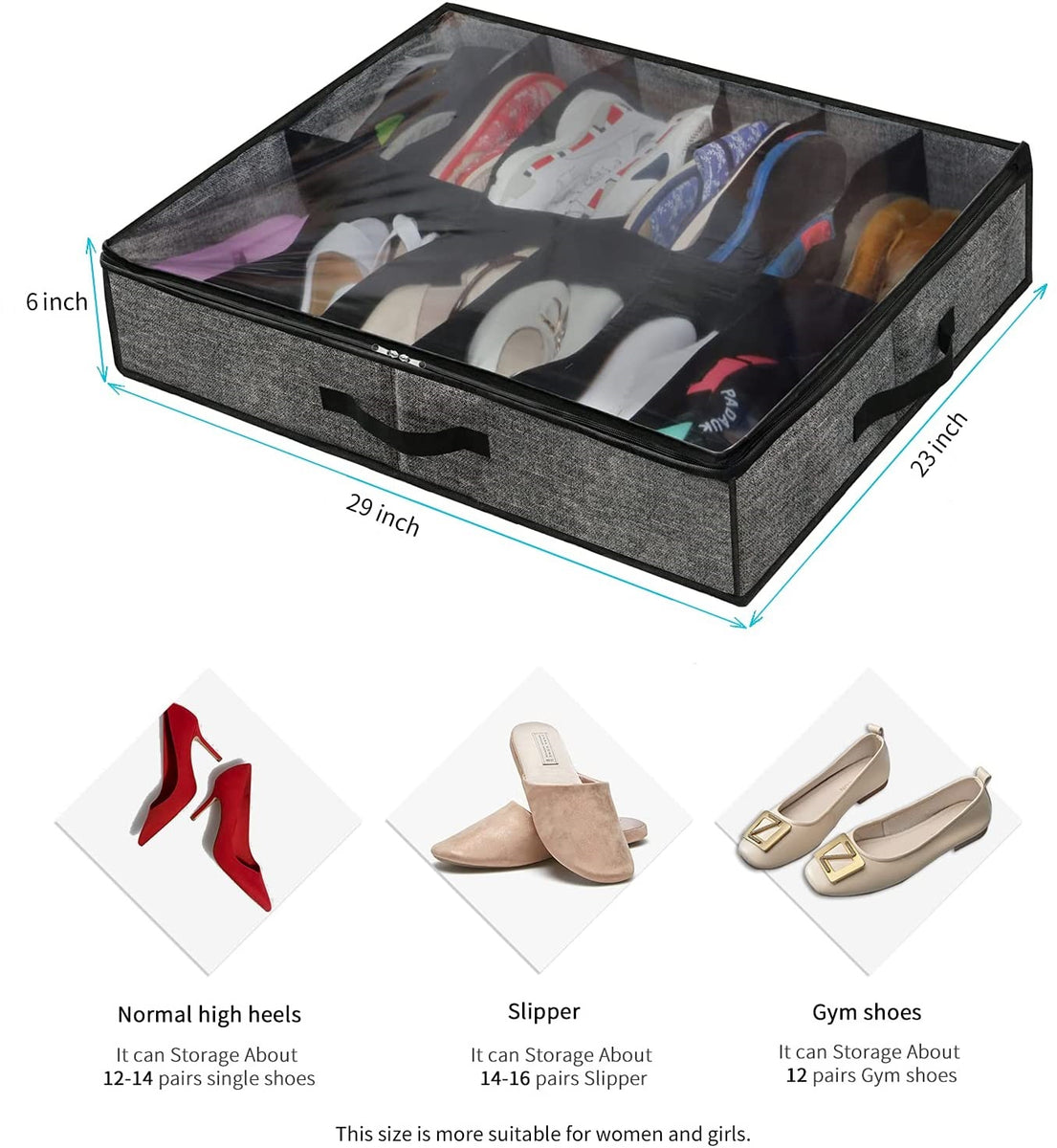 Holdn' Storage Extra-Large Under Bed Shoe Storage Organizer - Underbed Storage Solution Fits Men's and Women's Shoes, High Heels, and Sneakers with du