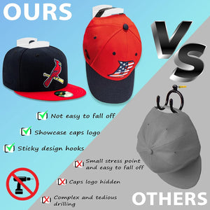 Hat Wall Rack - Adhesive Hat Hooks for Baseball Caps - No Drilling Hat Organizer