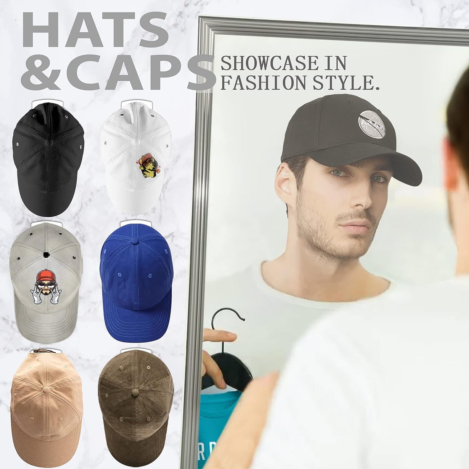 Hat Wall Rack - Adhesive Hat Hooks for Baseball Caps - No Drilling Hat ...