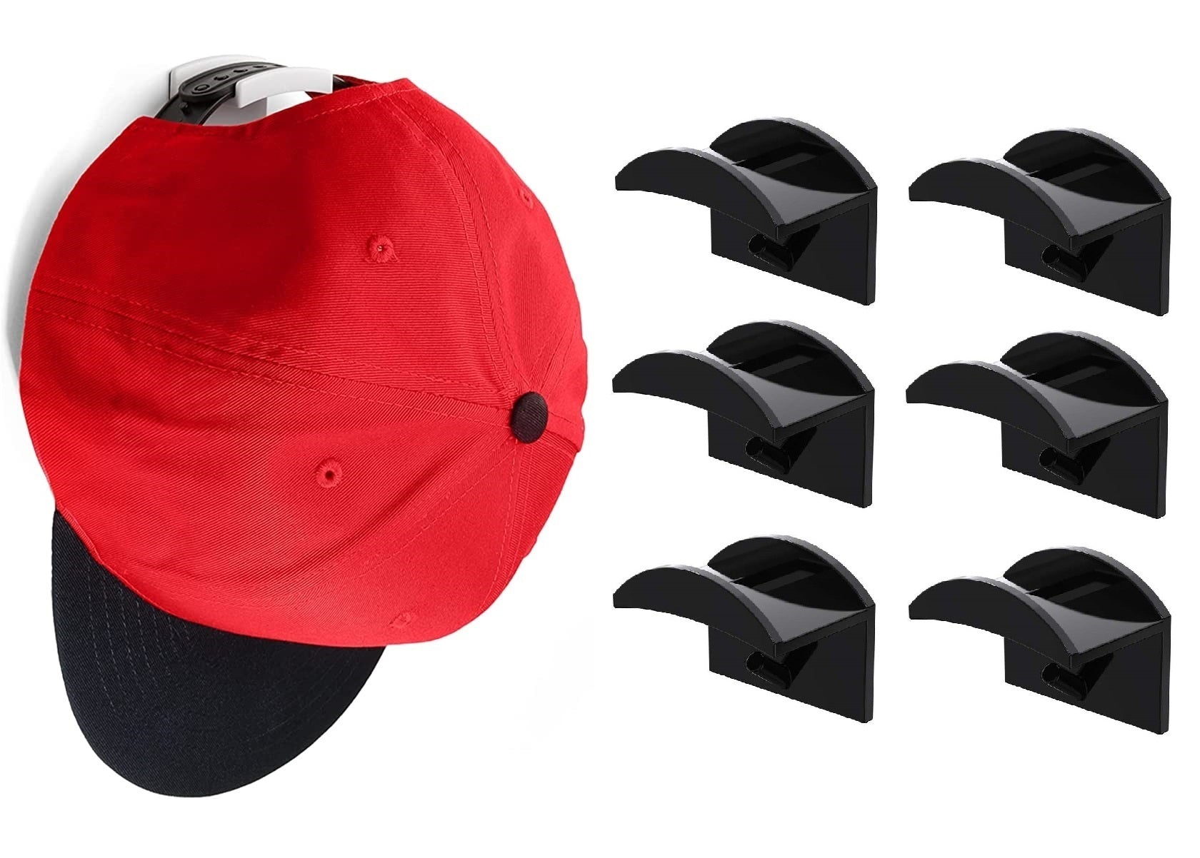 Floating, Hidden, Double Hook Hat Mounts for Fitted & Snapback Caps by EZB 6 Pack / Obsidian Black