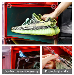 Magnetic Shoe Storage Box Drop Side/Front Sneaker Case Stackable Container XL - Ruby Red