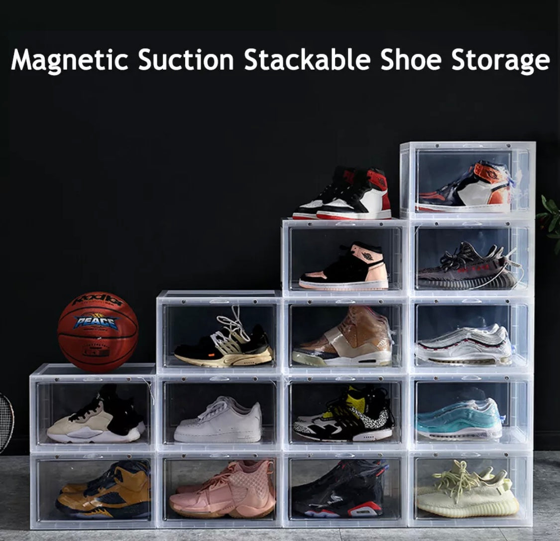 EZB - Magnetic Shoe Storage Box Drop Side/Front Sneaker Case Stackable Container XL (obsidian Black, Single Pack)