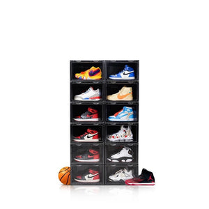 Magnetic Shoe Storage Box Drop Side/Front Sneaker Case Stackable Container XL - Obsidian Black
