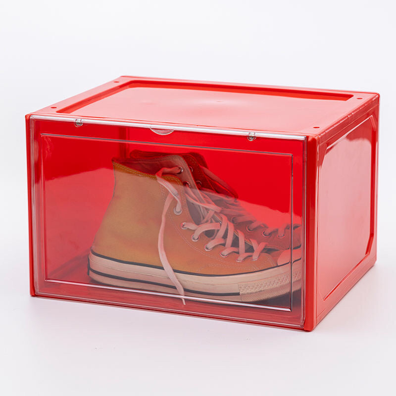 Magnetic Shoe Storage Box Drop Side/Front Sneaker Case Stackable Container XL - Ruby Red