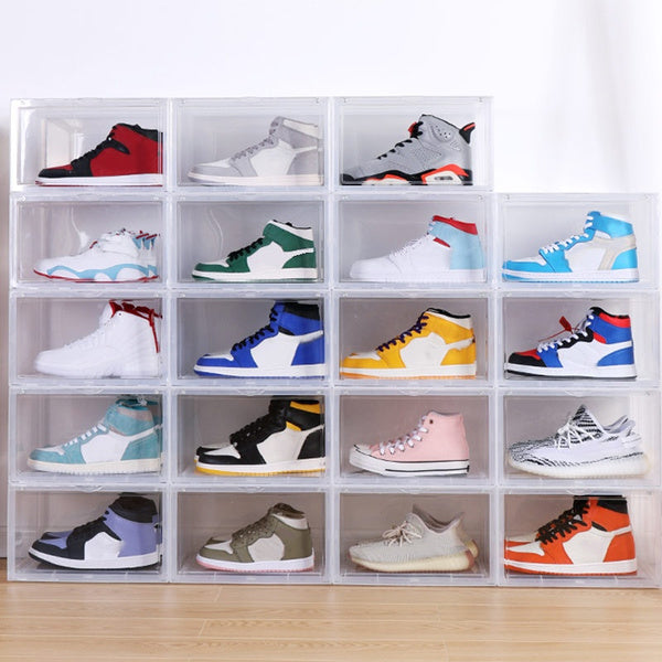 Magnetic Shoe Storage Box Drop Side/Front Sneaker Case Stackable Container XL - Crystal Clear